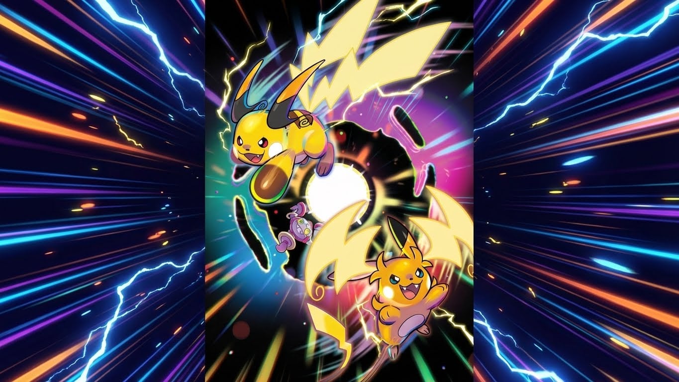 Arte principal del DLC Megadimensión de Pokémon Legends: Z-A con distorsiones y Mega Raichu X/Y