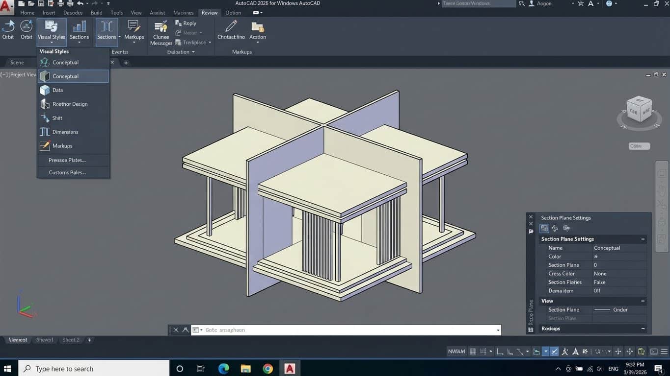 Interfaz de AutoCAD 2026 en Windows con plano 2D y herramientas de anotación