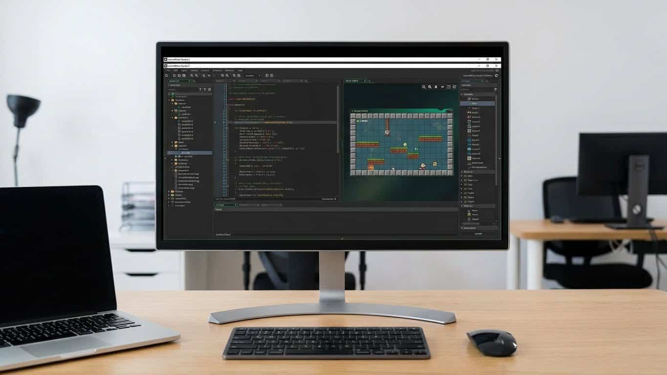 GameMaker Studio 2: IDE de desarrollo 2D en pantalla (banner horizontal)