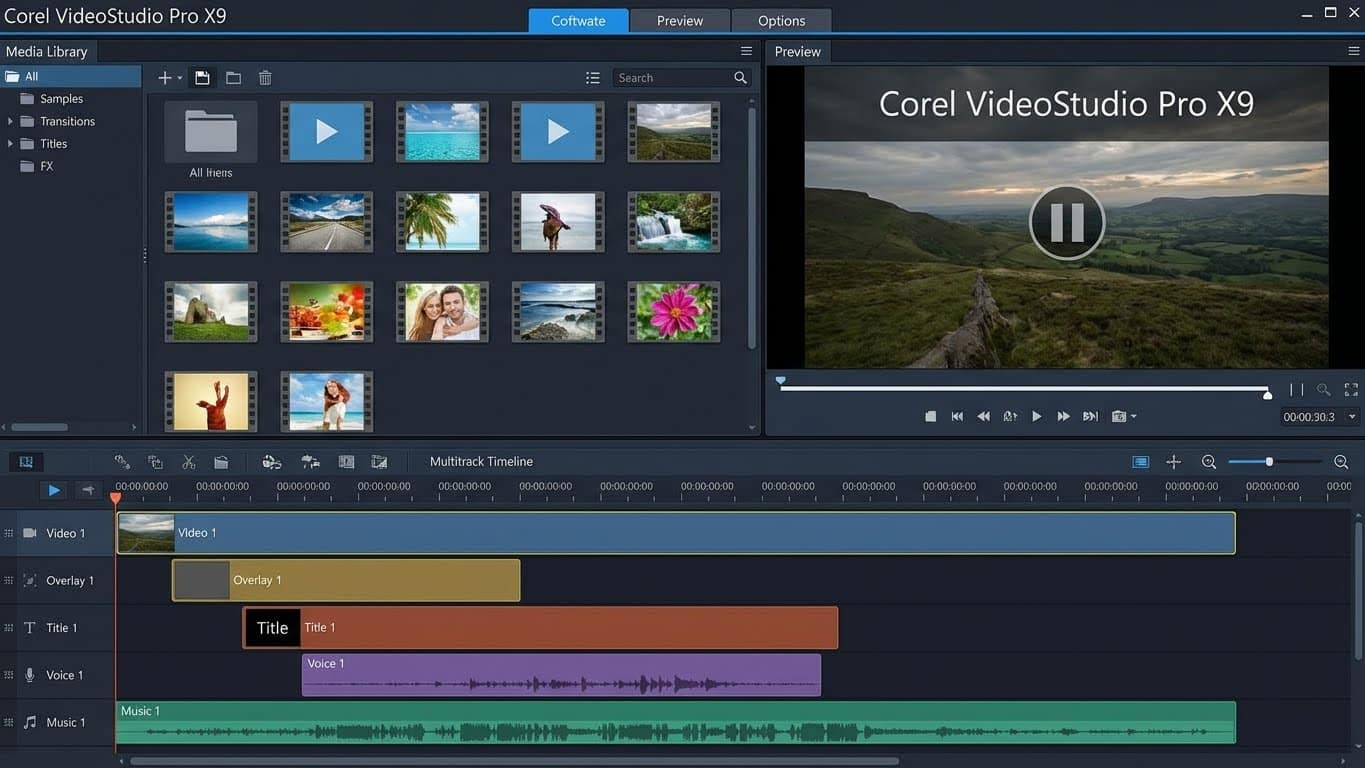 Escena de captura de pantalla con audio para tutoriales en Corel VideoStudio Pro X9