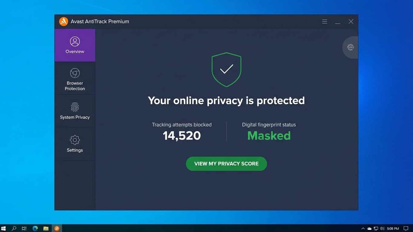 Avast Premium Security en PC: panel de protección/escudos (captura horizontal)