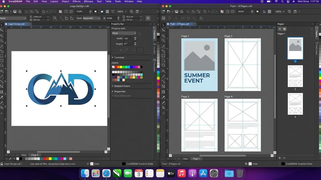 Infografía de CorelDRAW Graphics Suite 2024 para Mac con apps y usos principales: vector, layout, edición de imágenes y fuentes