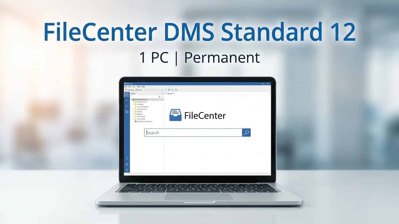 FileCenter DMS Standard 12 en Windows con gabinete de documentos y panel de búsqueda