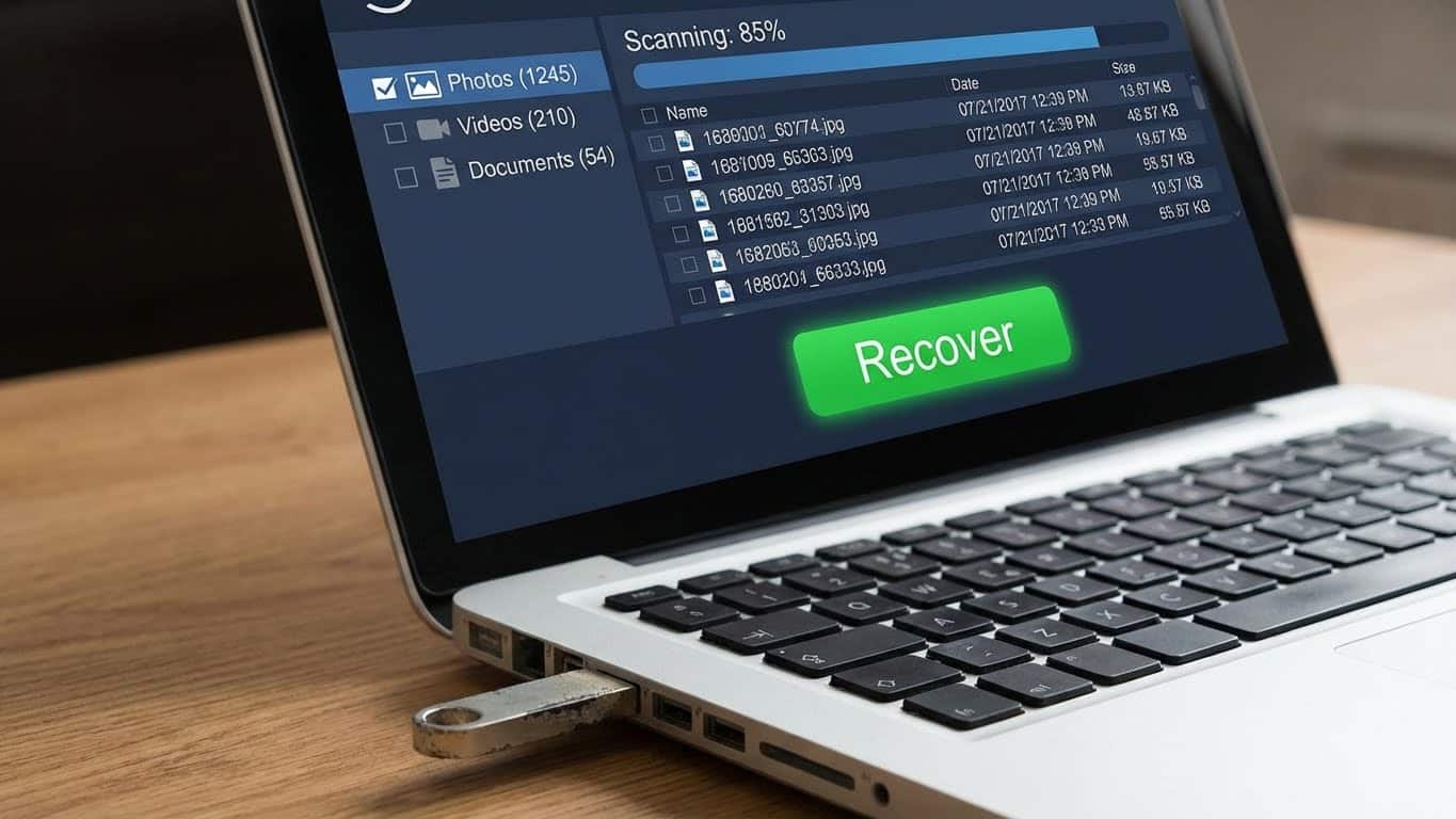 Escena recuperando datos desde USB o tarjeta SD con filtro por tipo de archivo