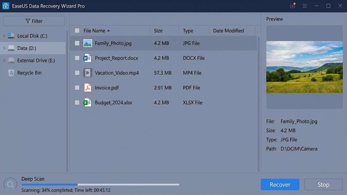 Infografía de escenarios de recuperación: borrado, formateo, partición perdida y sistema bloqueado