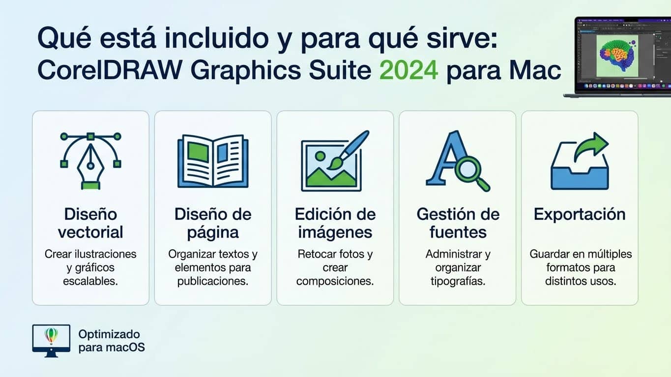 Escena de uso en Mac diseñando un logo y una pieza multipágina en CorelDRAW Graphics Suite 2024