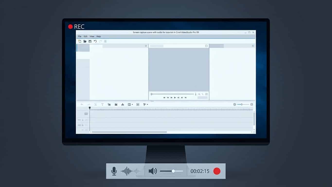 Infografía de Corel VideoStudio Pro X9 con funciones: multicámara, motion tracking, stop motion y captura de pantalla