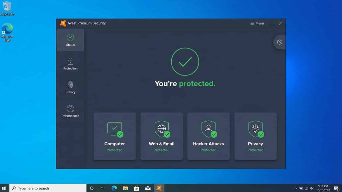 Avast Cleanup Premium o AntiTrack: panel de limpieza/optimización o privacidad (captura horizontal)
