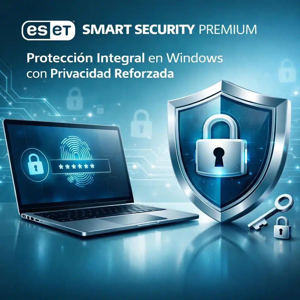Portada promocional de ESET Smart Security Premium para protección integral en Windows con privacidad reforzada