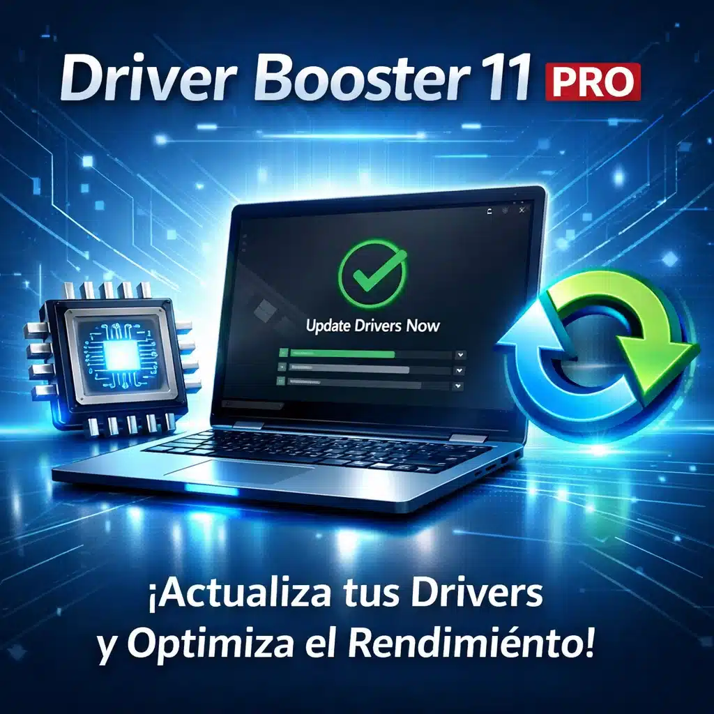 Portada promocional de Driver Booster 11 PRO para actualizar drivers y mejorar el rendimiento en Windows