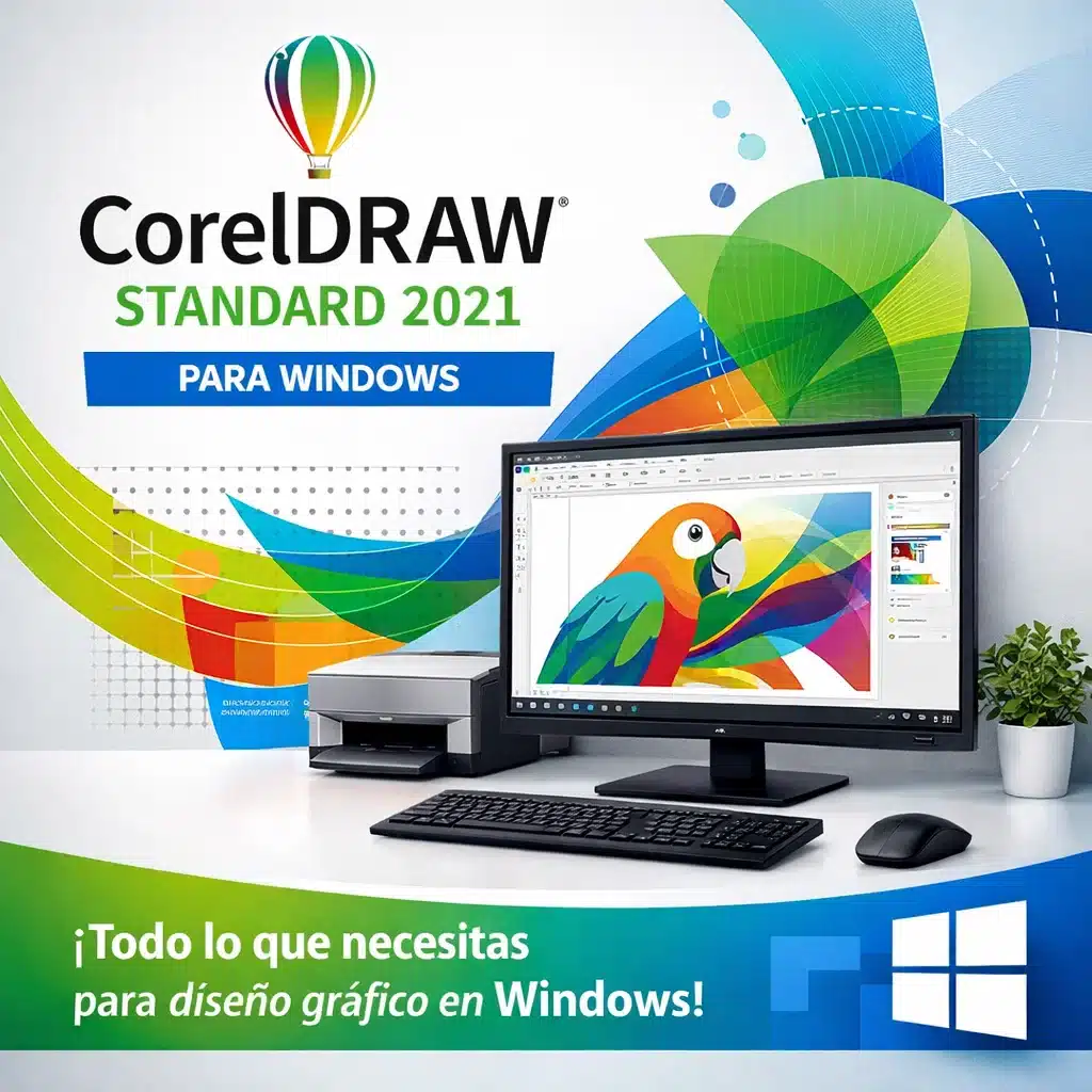Portada promocional de CorelDRAW Standard 2021 para diseño gráfico en Windows