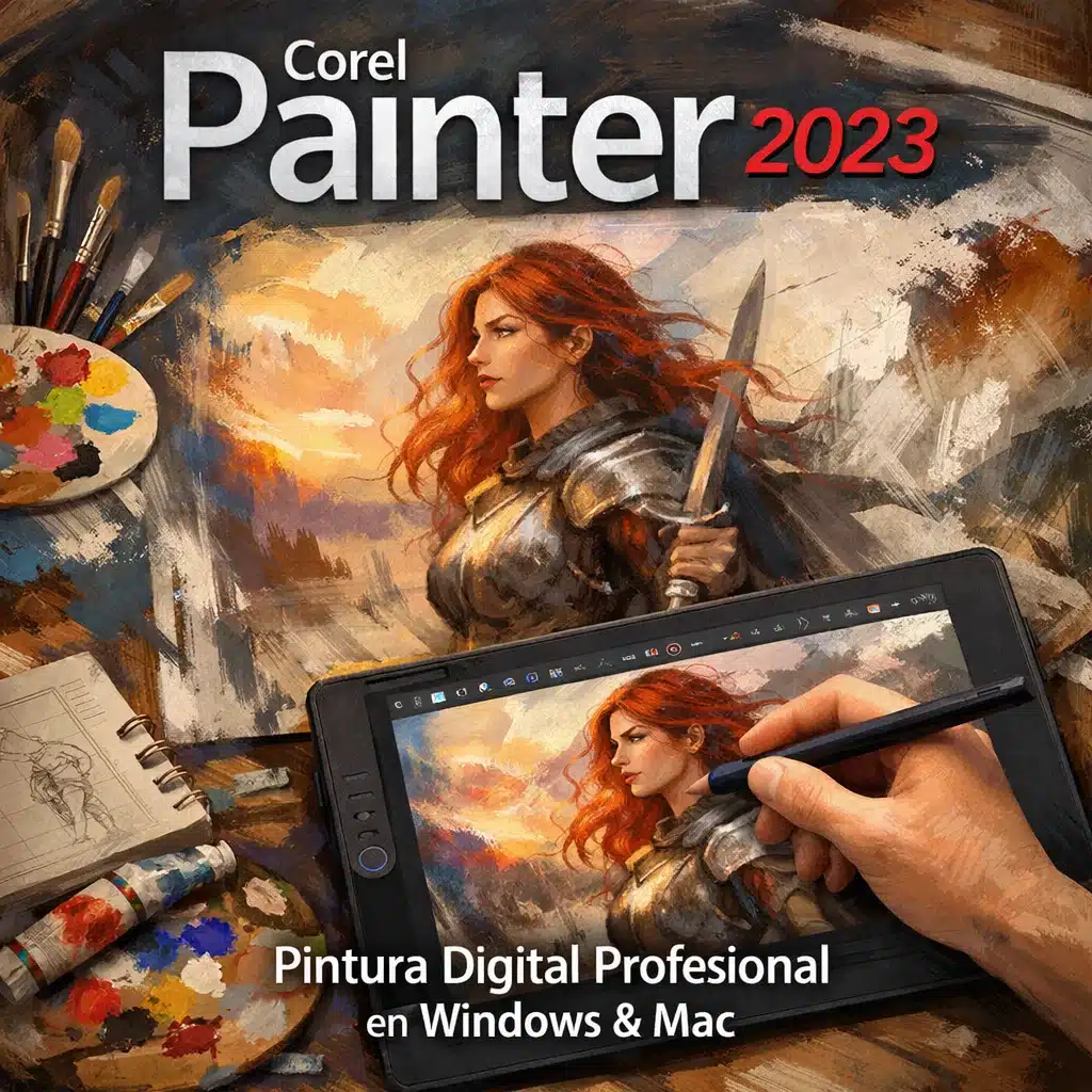 Portada promocional de Corel Painter 2023 para pintura digital profesional en Windows y Mac
