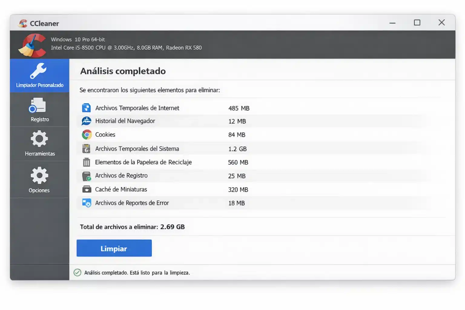 Infografía de CCleaner Professional Plus con limpieza, privacidad y optimización en 3 pasos