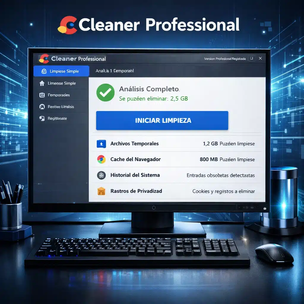CCleaner Professional en una PC mostrando panel de limpieza y mantenimiento del sistema