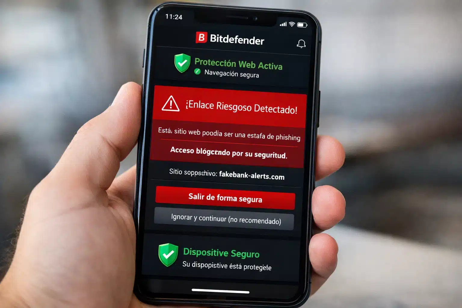 Panel de Bitdefender en PC mostrando estado protegido y accesos a protección y privacidad