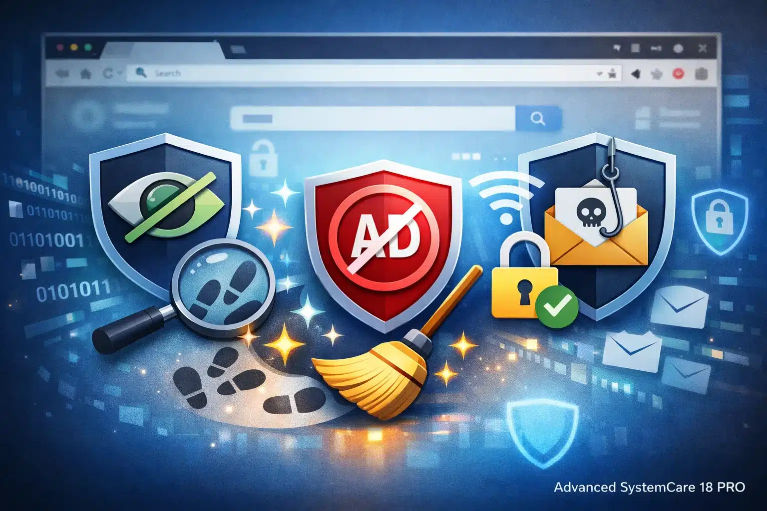 Herramientas de privacidad y protección de navegación en Advanced SystemCare 18 PRO