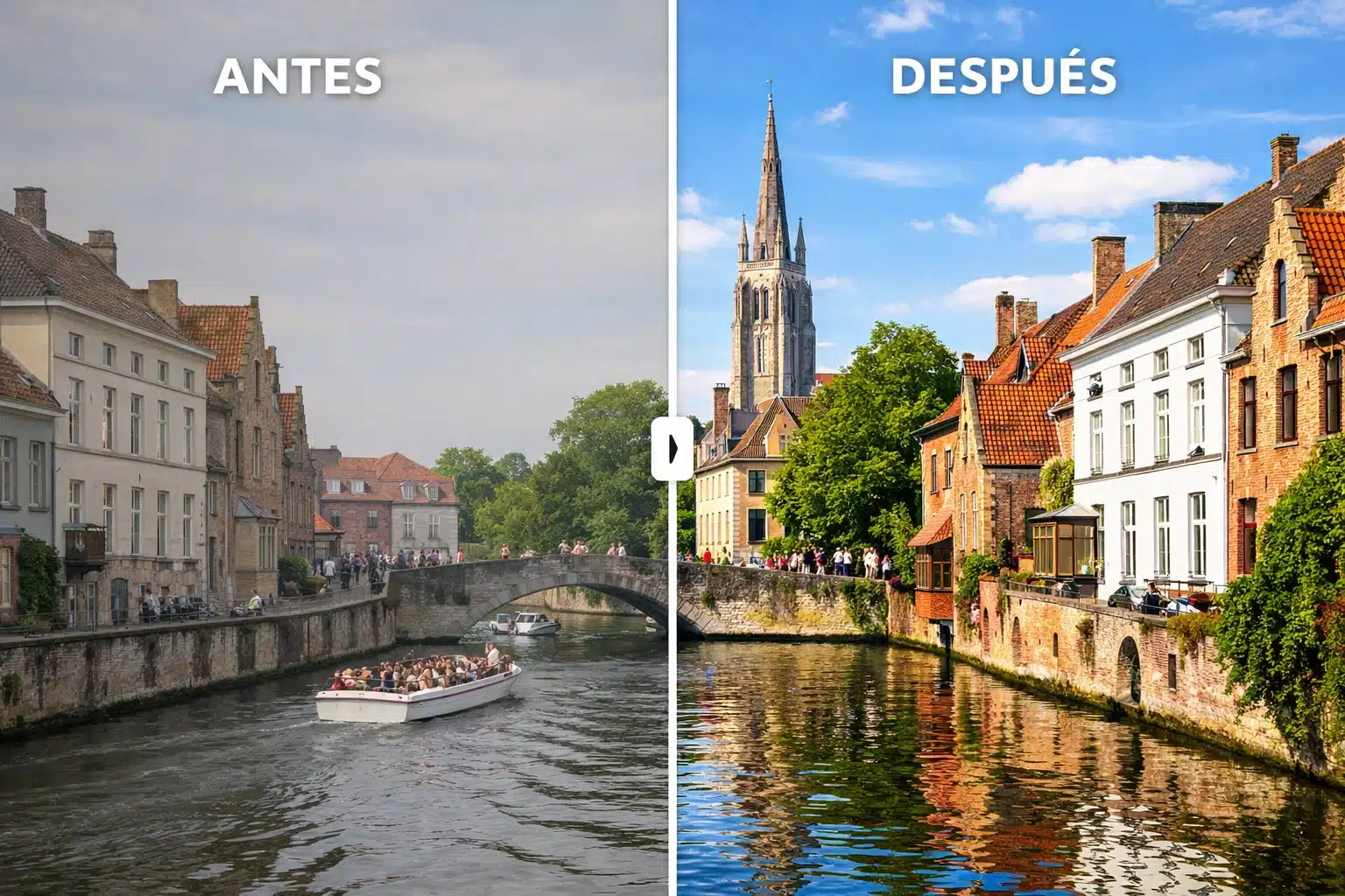 Comparación antes y después en Ashampoo Photo Optimizer 10 con mejoras de color y contraste