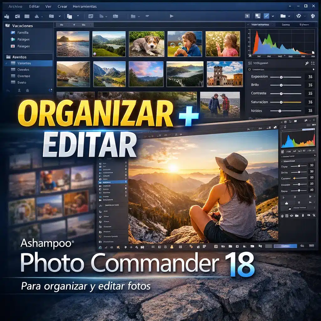 Ashampoo Photo Commander 18 para organizar y editar fotos con vista de biblioteca e imagen