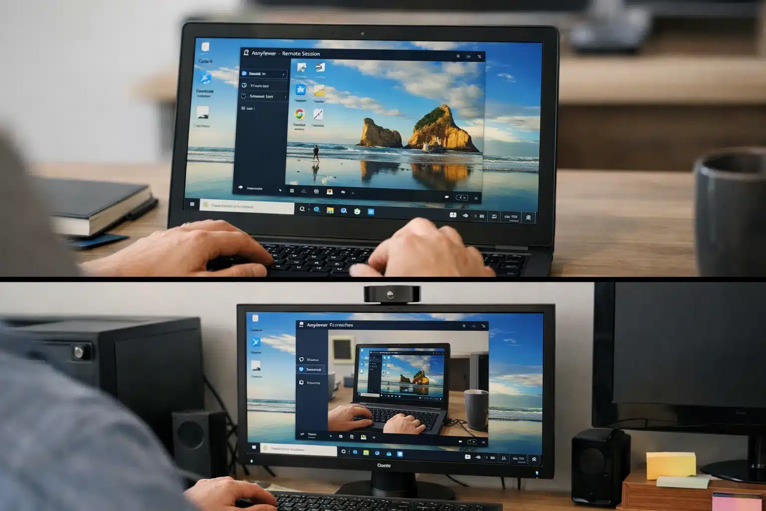 AnyViewer 2023 en uso: control remoto desde notebook a PC de escritorio