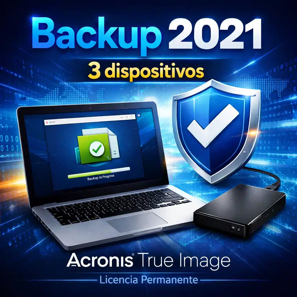 Acronis True Image Backup 2021 licencia permanente para 3 dispositivos, backup y recuperación