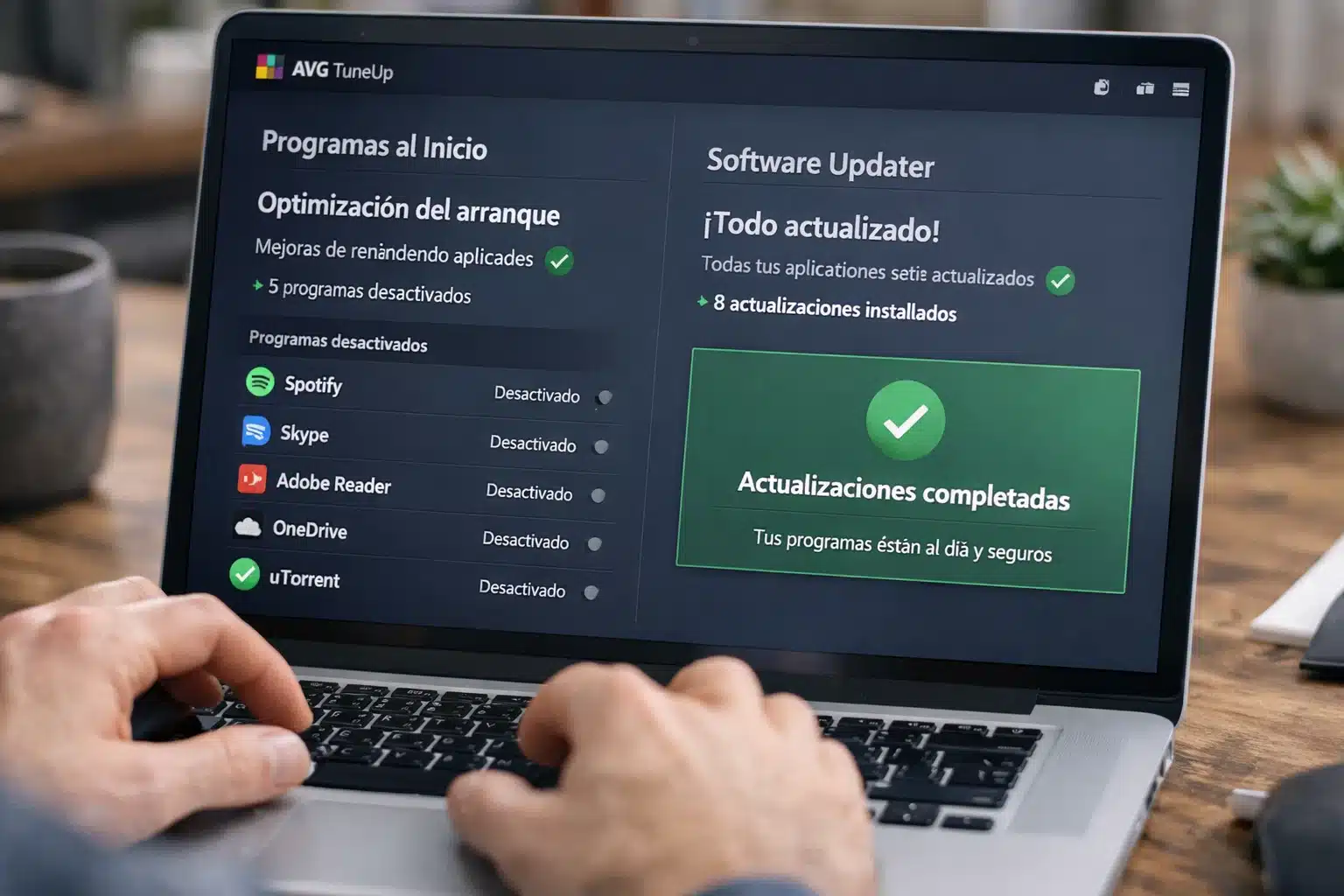 Escena de uso: optimización del arranque y actualización de programas con AVG TuneUp