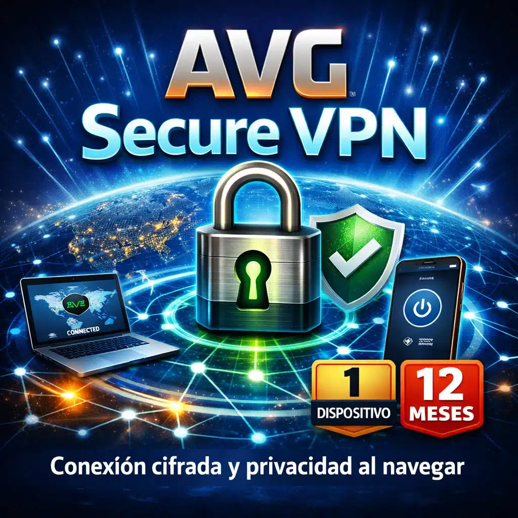 AVG Secure VPN para 1 dispositivo: conexión cifrada y privacidad al navegar