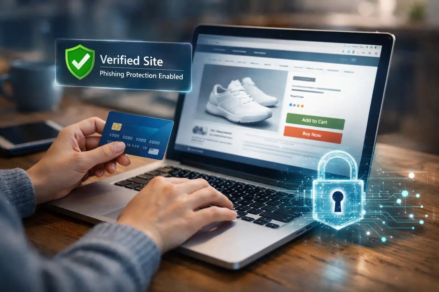 Escena de uso: compras online con protección contra sitios web falsos y phishing