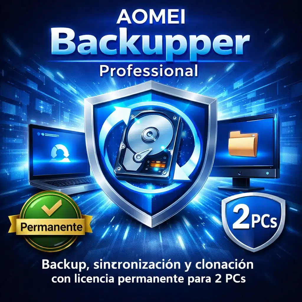 AOMEI Backupper Professional: backup, sincronización y clonación con licencia permanente para 2 PCs