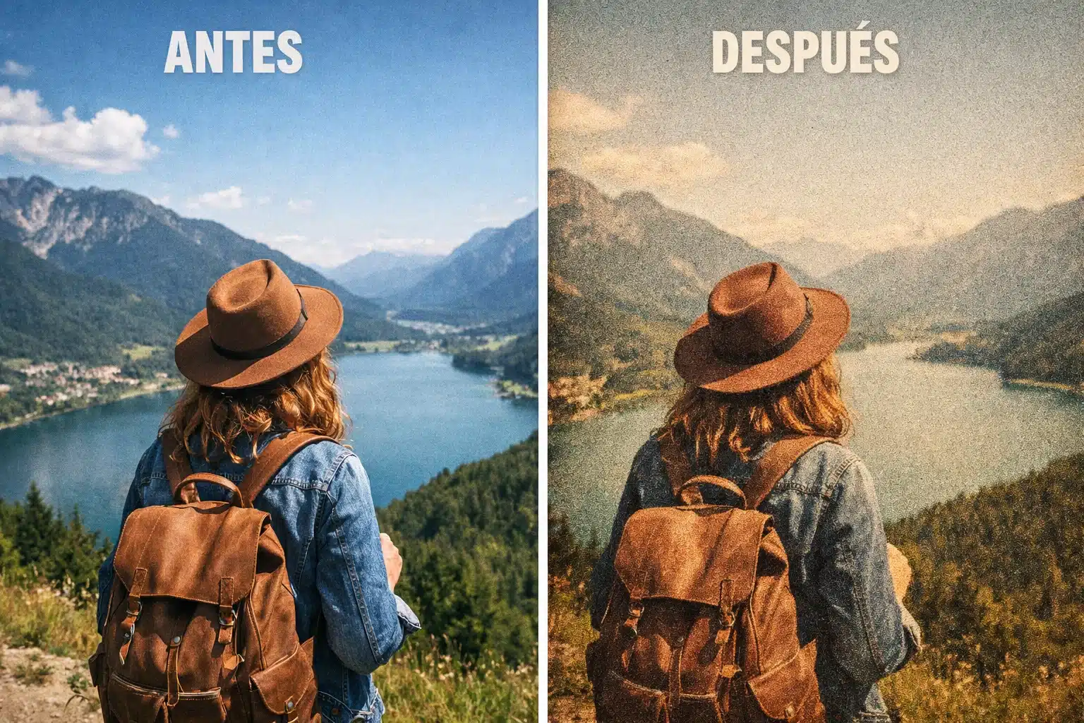 Comparativa antes y después con look analógico aplicado en ANALOG projects 3