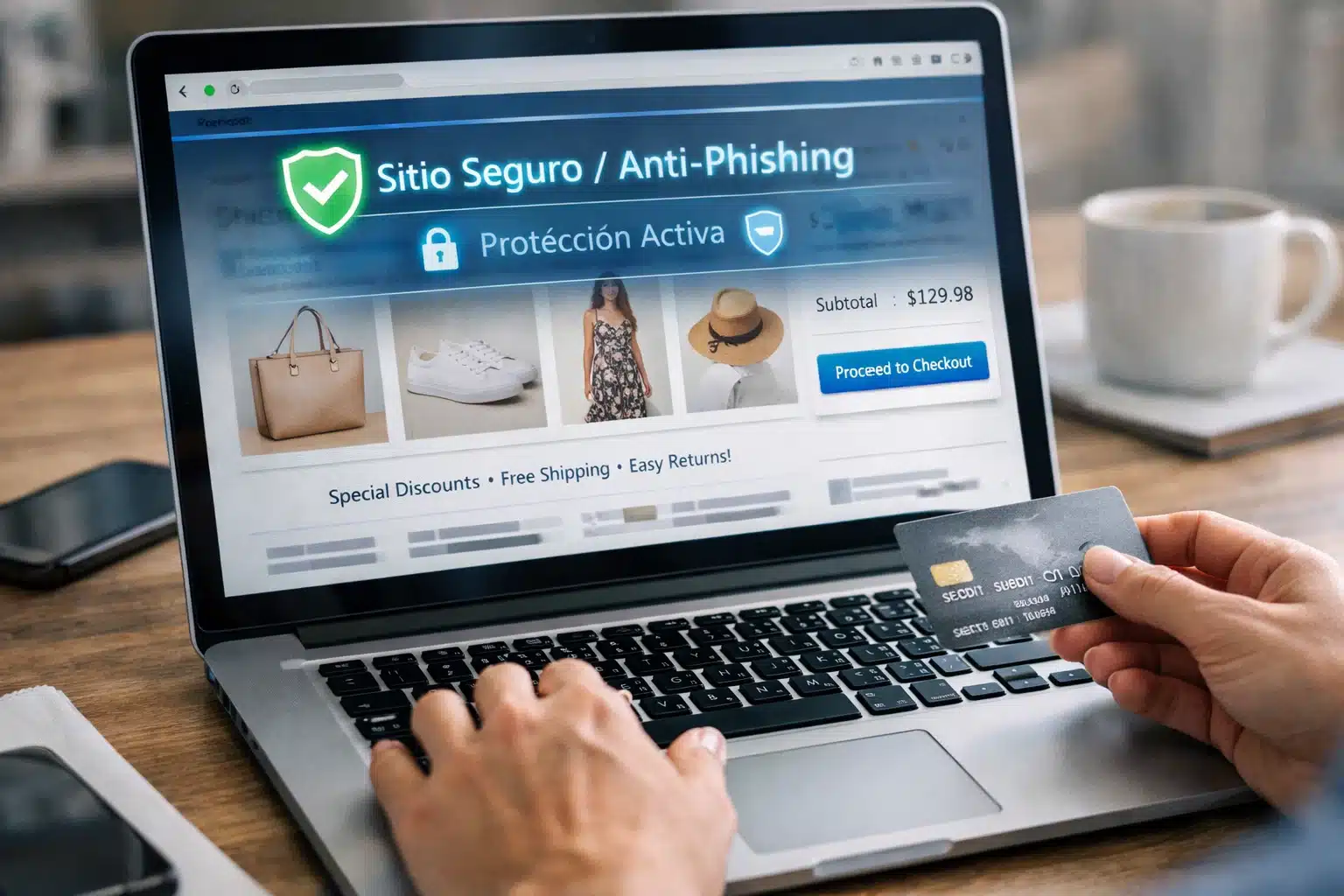 Escena de uso: navegación y compras online con protección anti-phishing activa