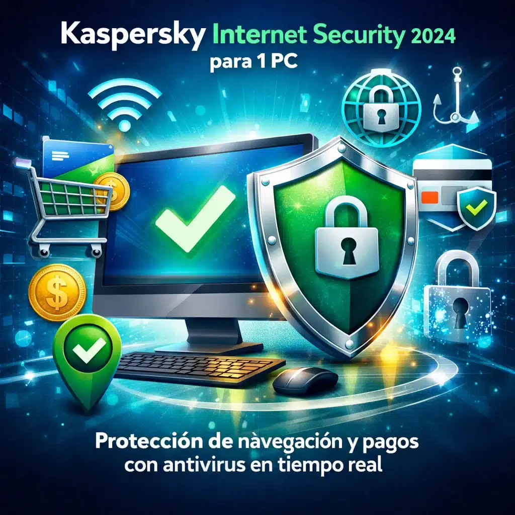Kaspersky Internet Security 2024 para 1 PC, protección de navegación y pagos con antivirus en tiempo real