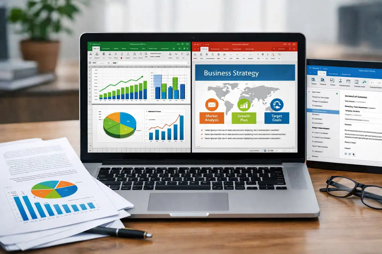 Escena de uso en Windows 10 Pro con Office 2021 abierto en Word y Excel para productividad