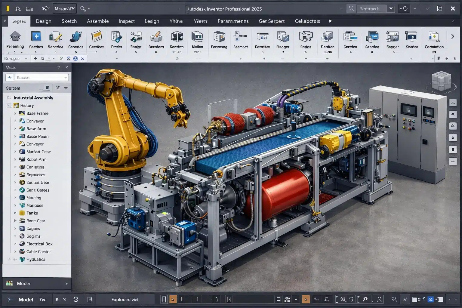 Ejemplo de ensamblaje mecánico diseñado en Autodesk Inventor Professional 2025 en vista 3D