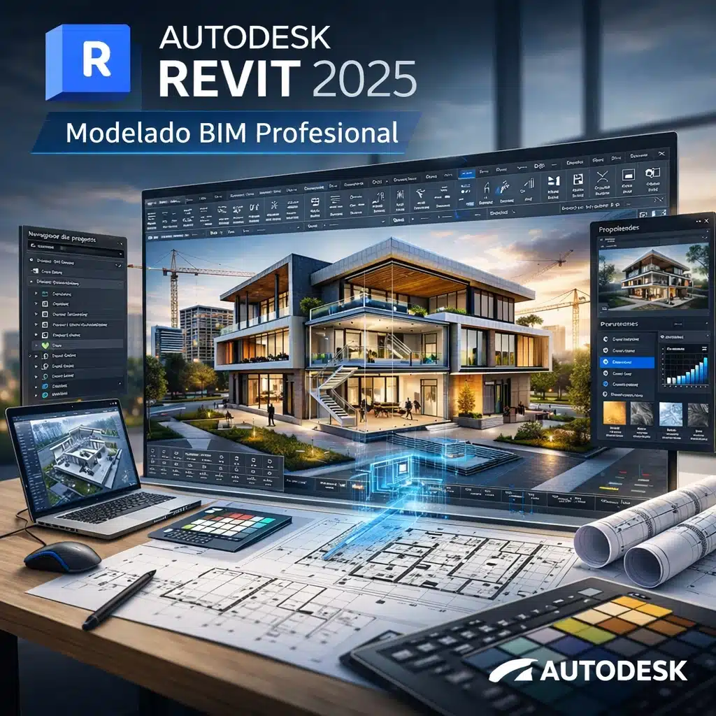 Autodesk Revit 2025 interfaz de modelado BIM en entorno profesional