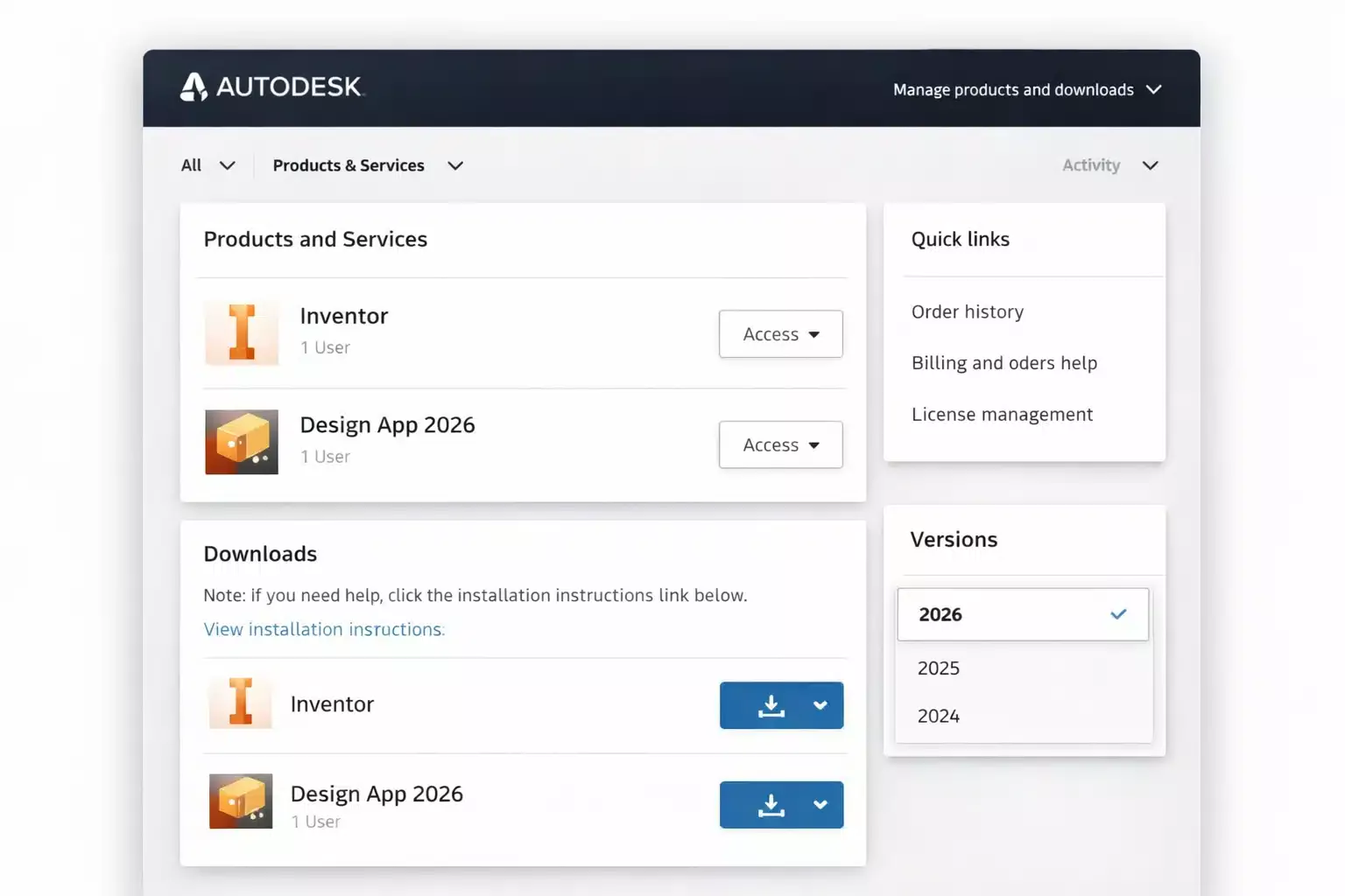 Escena de trabajo profesional combinando diseño 2D 3D y gestión de proyectos con apps Autodesk