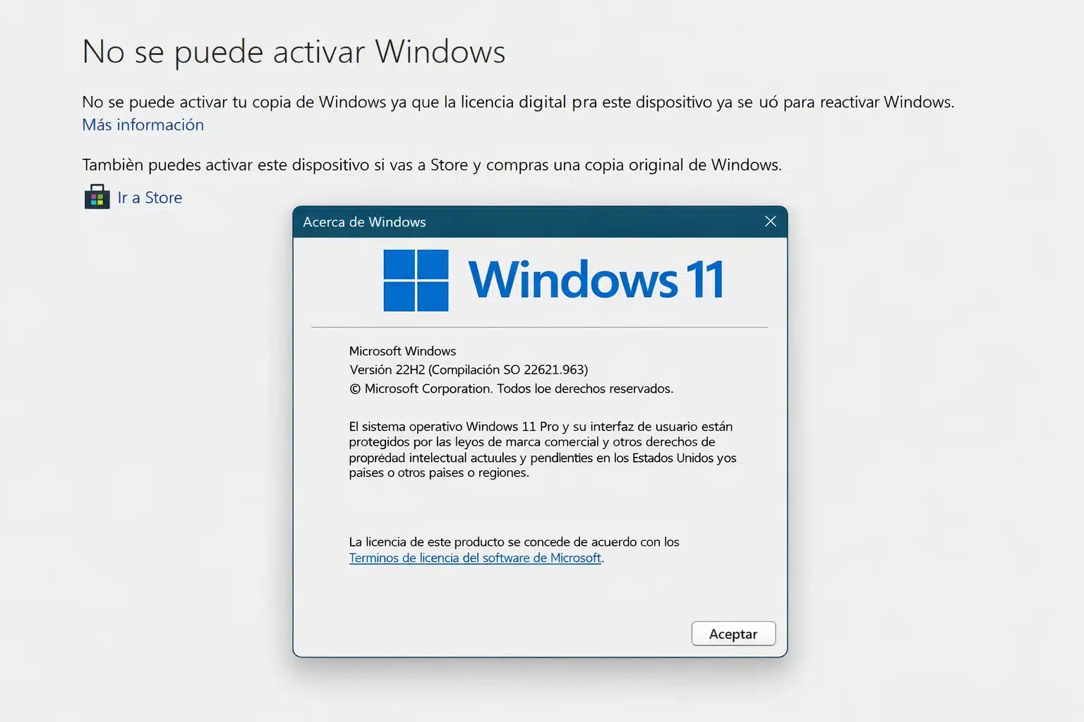 Estado de activación con licencia digital