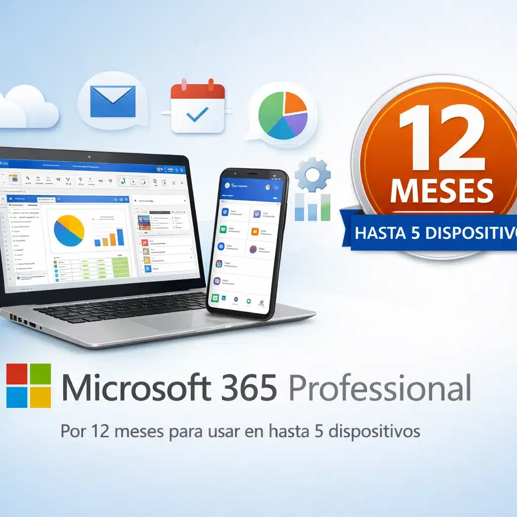 Microsoft 365 Professional por 12 meses para usar en hasta 5 dispositivos