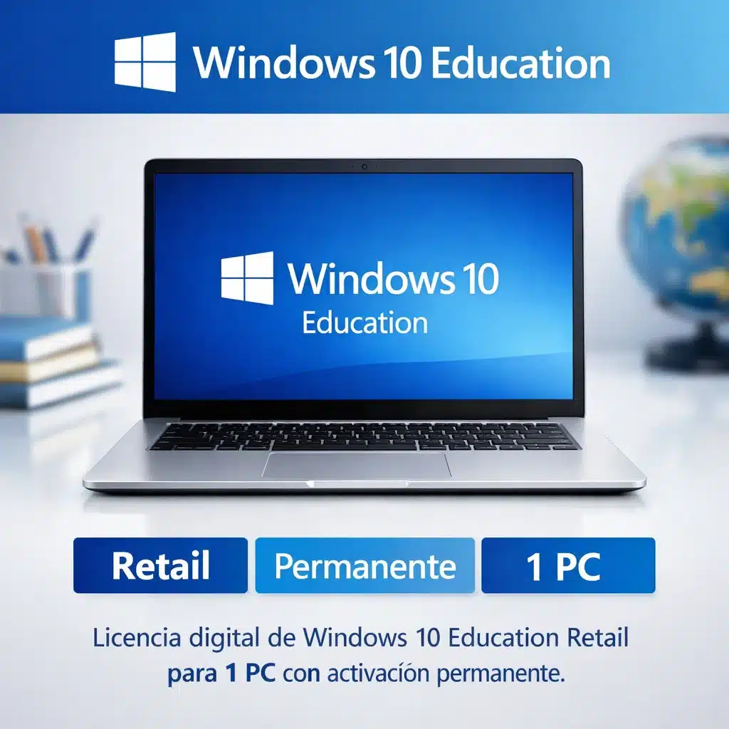 Licencia digital de Windows 10 Education Retail para 1 PC con activación permanente