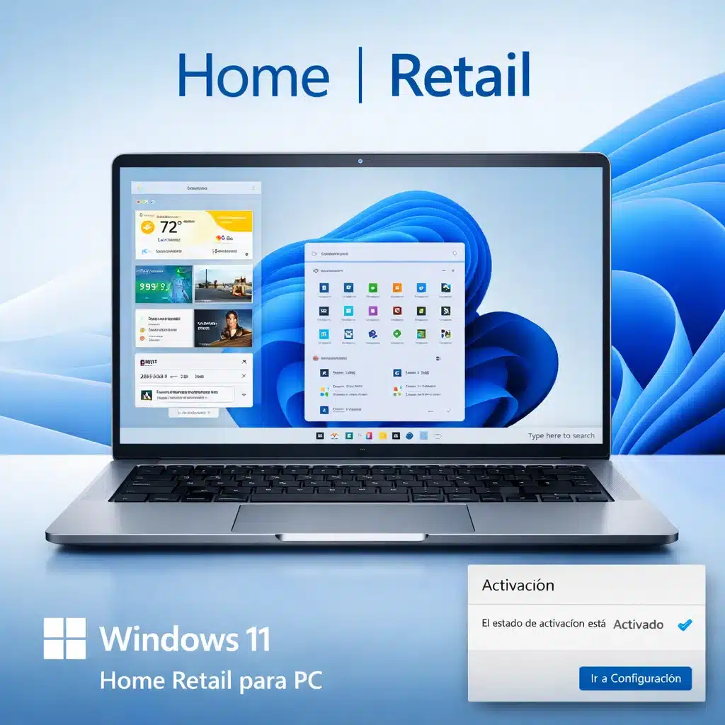 Windows 11 Home Retail para PC con interfaz moderna y activación desde Configuración