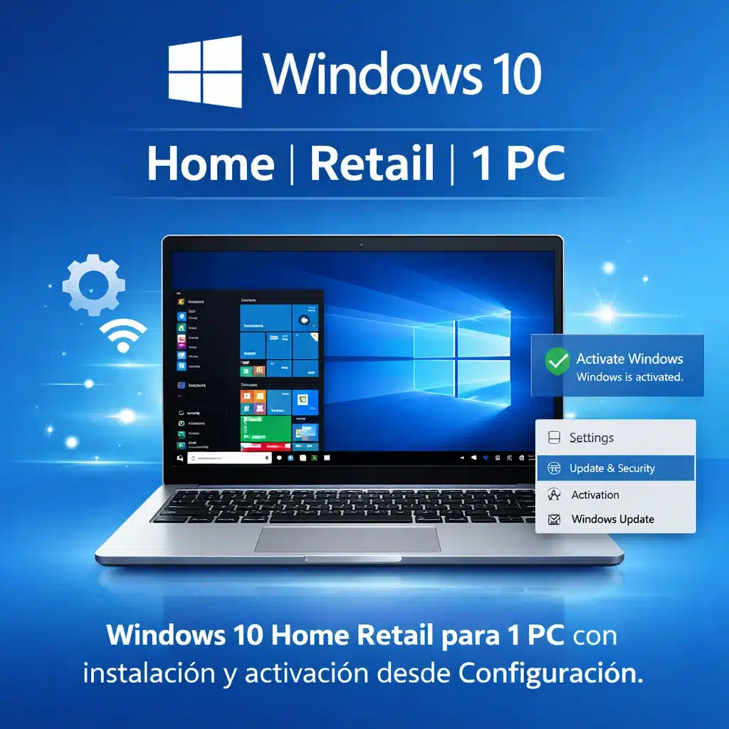 Windows 10 Home Retail para 1 PC con instalación y activación desde Configuración