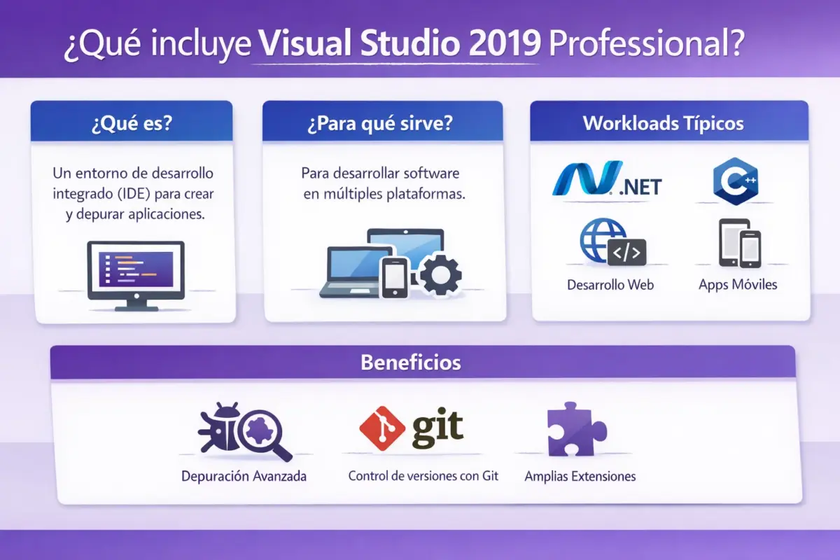 Visual Studio 2019 Professional — Permanente — 1 PC (Licencia digital)