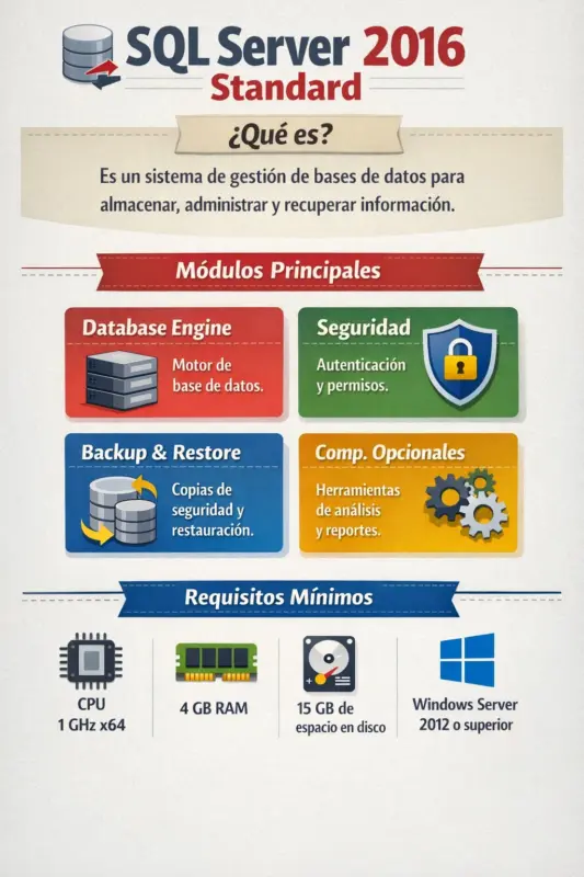 Microsoft SQL Server 2016 Standard — Permanente — 1 Servidor (Licencia digital)