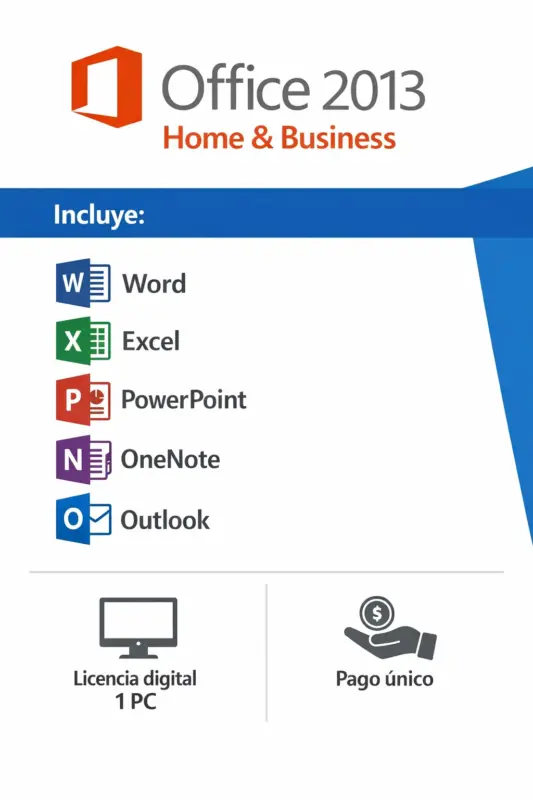 Microsoft Office 2013 Home and Business — Permanente — 1 PC (Licencia digital)