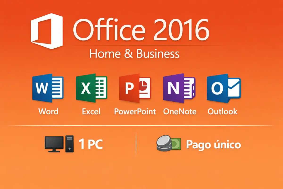 Microsoft Office 2016 Home and Business — Permanente — 1 PC (Licencia digital)