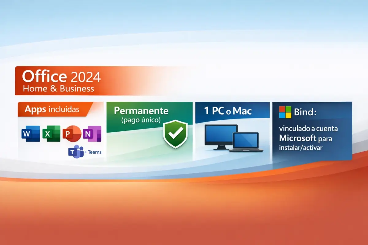 Microsoft Office 2024 Home & Business (Bind) — Permanente — 1 PC o Mac (Licencia digital)