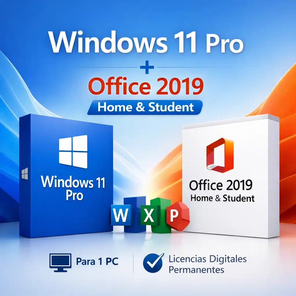 Combo Windows 11 Pro y Office 2019 Home and Student para 1 PC con licencias digitales permanentes