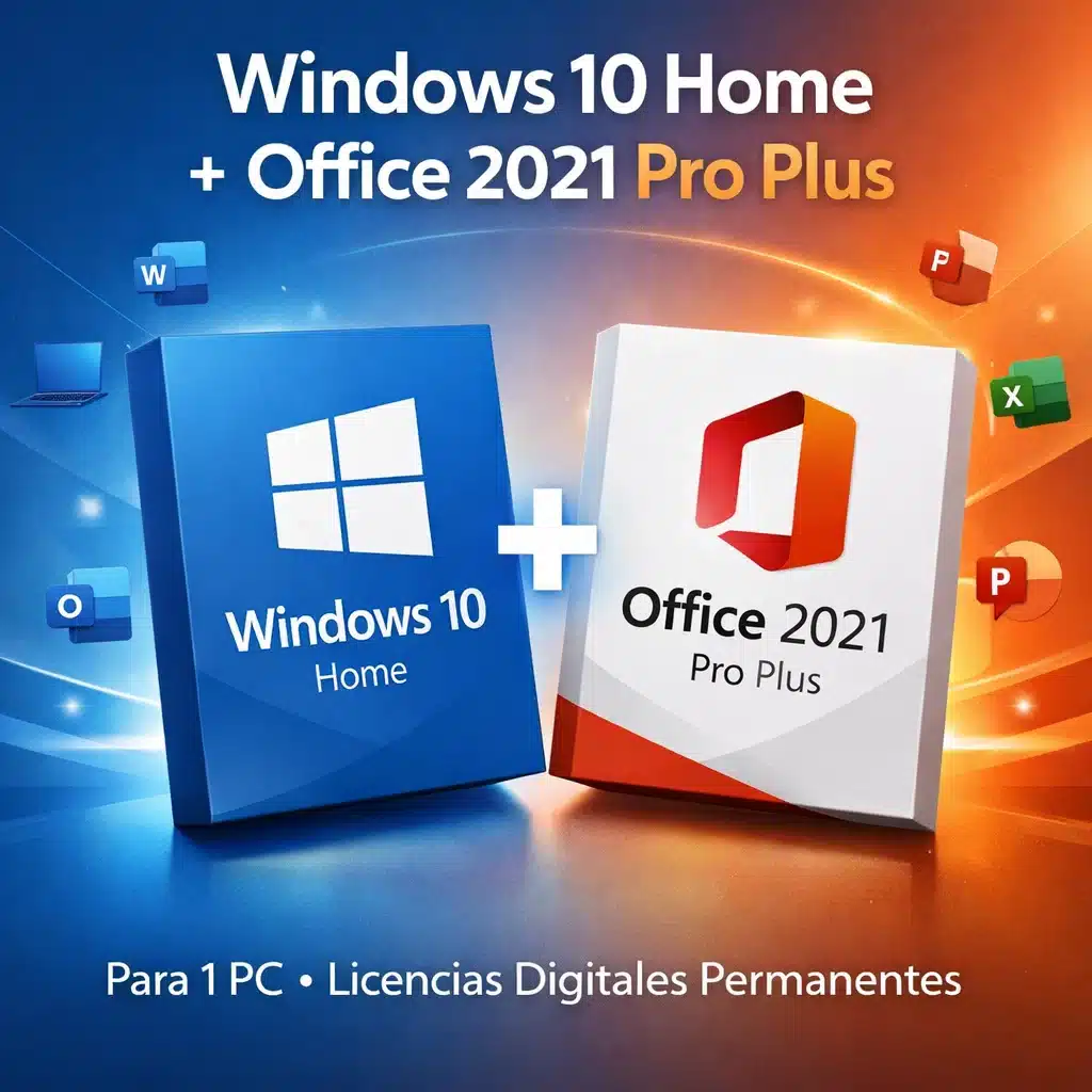 Combo Windows 10 Home y Office 2021 Pro Plus para 1 PC con licencias digitales permanentes