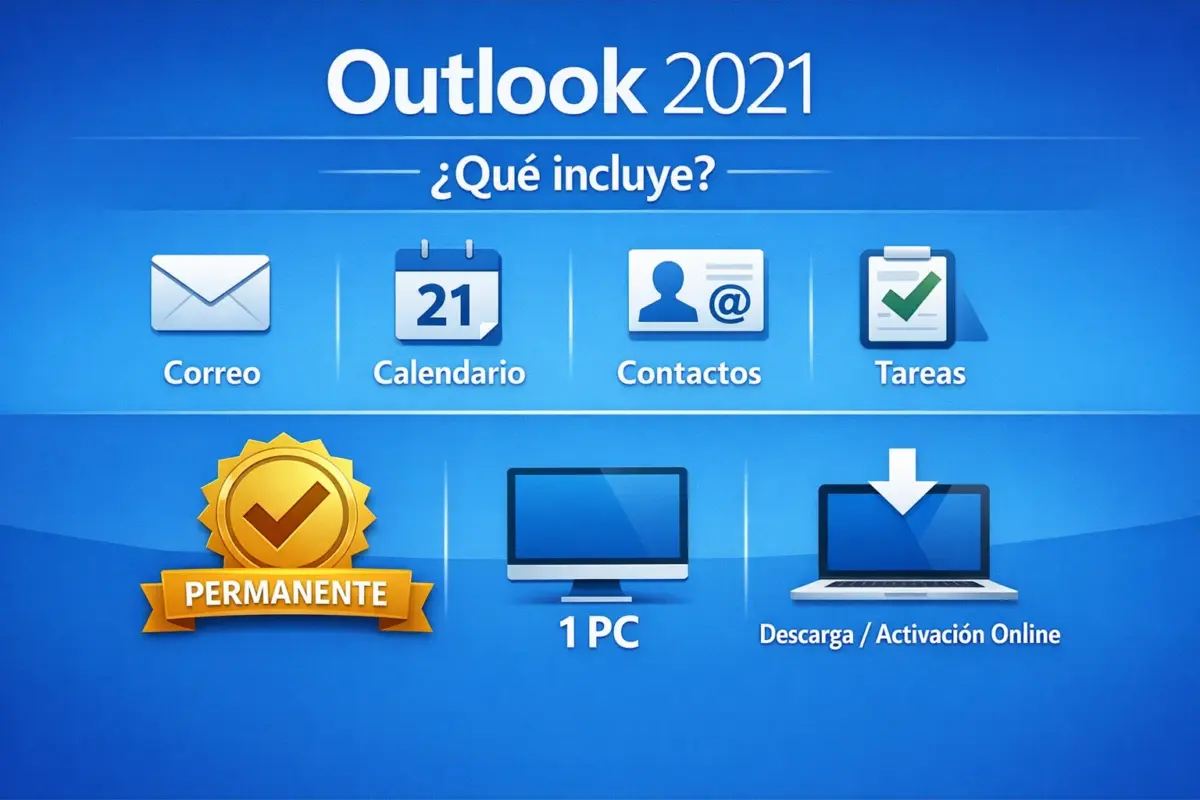 Microsoft Outlook 2021 — Permanente — 1 PC (Licencia digital)
