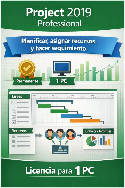 Microsoft Project 2019 Professional — Permanente — 1 PC (Licencia digital)