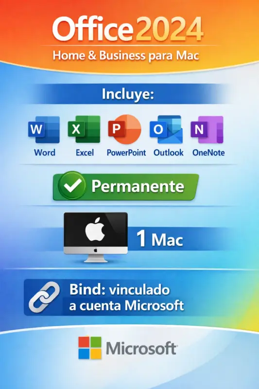 Microsoft Office 2024 Home & Business para Mac (Bind) — Permanente — 1 Mac (Licencia digital)